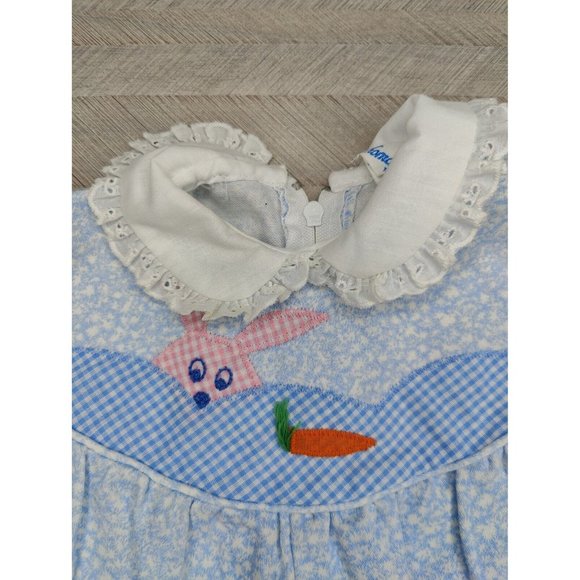 Vintage Thomas Baby Romper Easter Bunny Overalls 3-6m Blue Gingham Plaid - Picture 7 of 7